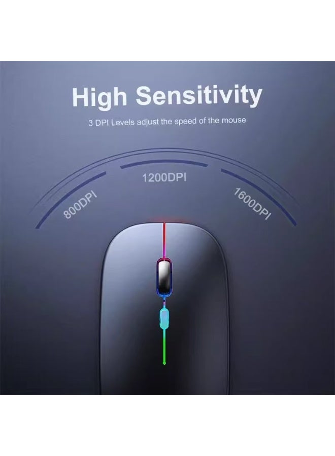 T-WOLF LED RGB Wireless Bluetooth Mouse, Bluetooth 3.0/5.2 + USB, 2.4GHz Rechargeable Silent Bluetooth Wireless Mouse, Computer Mice with USB Receiver - Image 4